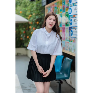 เสื้อนักศึกษาทรงบอย เสื้อคอจีน เสื้อทรงบอยคอจีน( ผ้าอ็อกฟอร์ด )Size : 36 - 50 นิ้ว