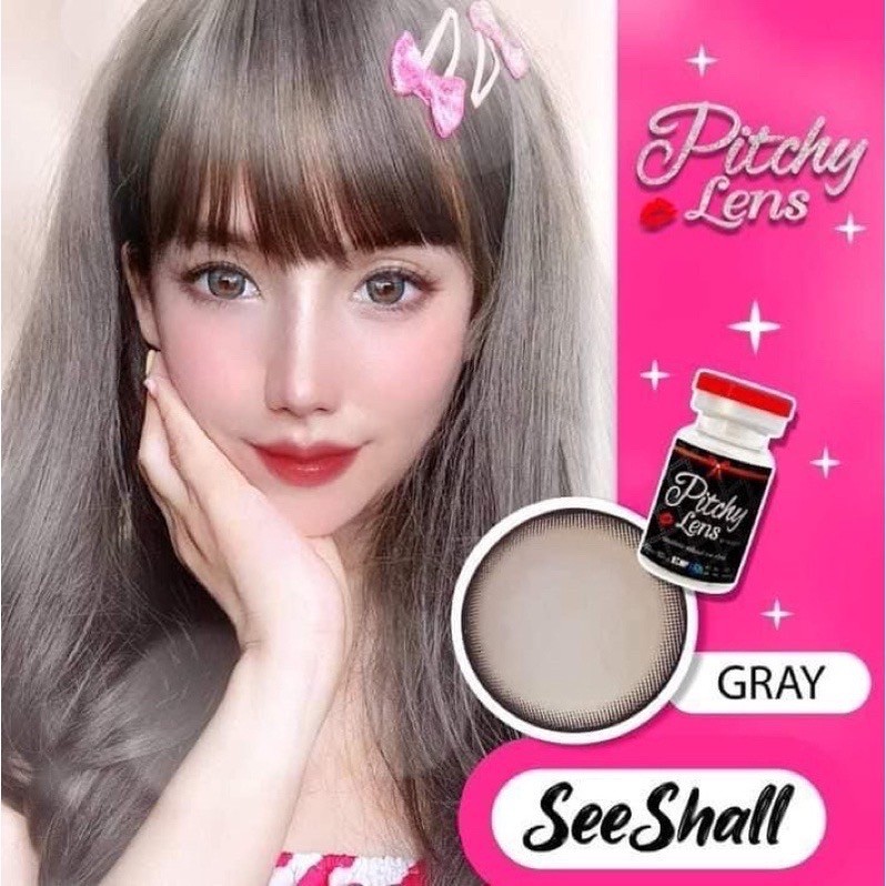 💋 มีค่าสายตา 💋 Pitchy seeshell Gray Brown💋 บิ๊กอาย สุดปัง คอนแทคเลนส์ รายเดือน มีอย แถมตลับฟรี เลนส์นิ่ม สวยปังมาก