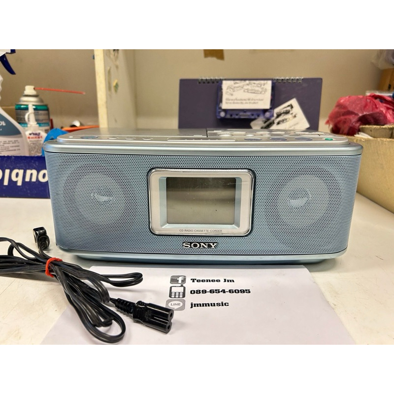 SONY CFD-E500TV [220V][pastel blue] เครื่องเล่นเทป+วิทยุ+นาฬิกา ใช้งานได้ทุกระบบ [ฟรีสายไฟ][*CD ไม่เล่น]