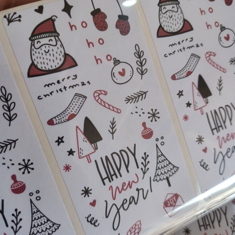 Sticker Merry Christmas and Happy New year เนื้อกระดาษ หมึกกันน้ำ