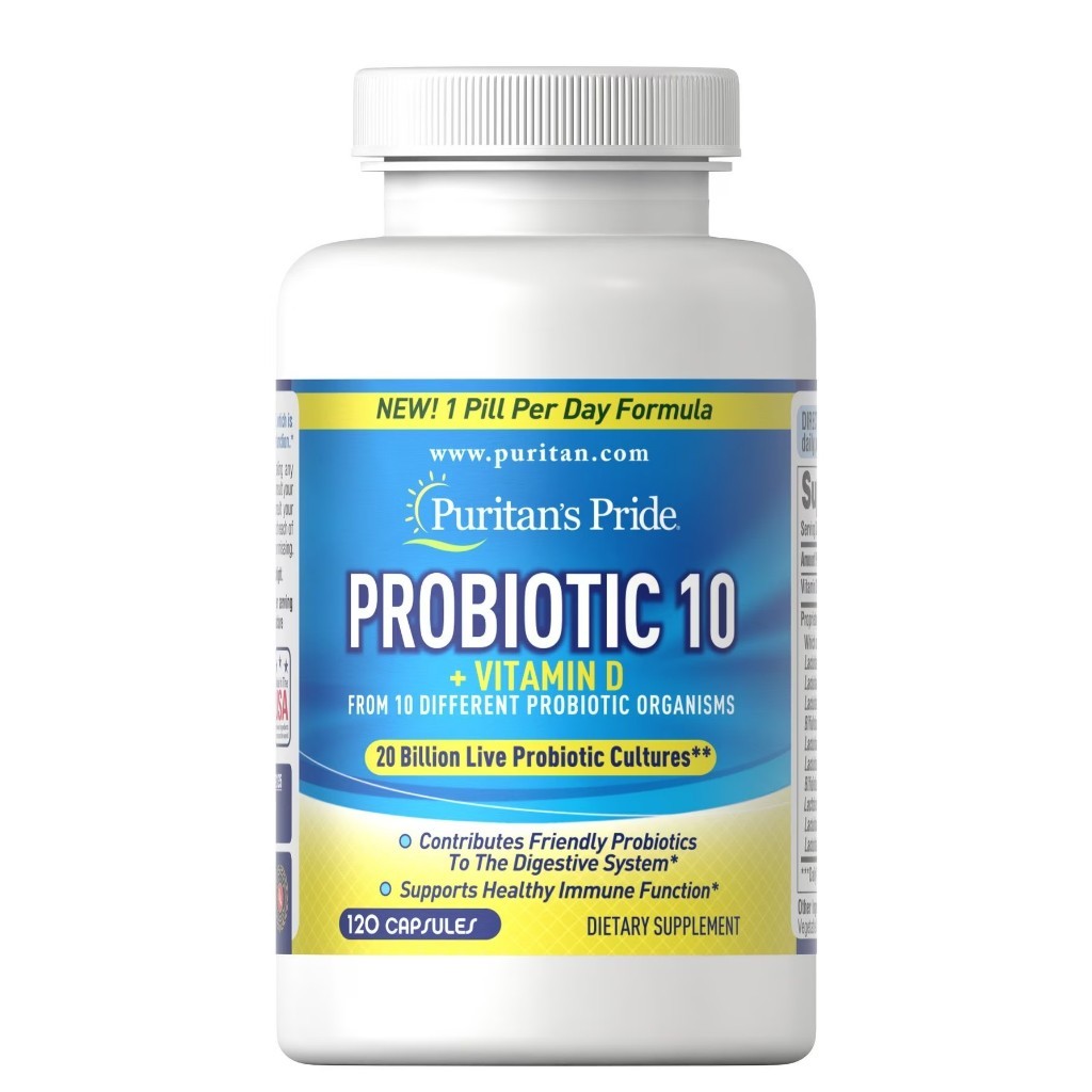 Puritan's pride Probiotic 10 with Vitamin D / 120 Capsules [20 billion] (No.3320)