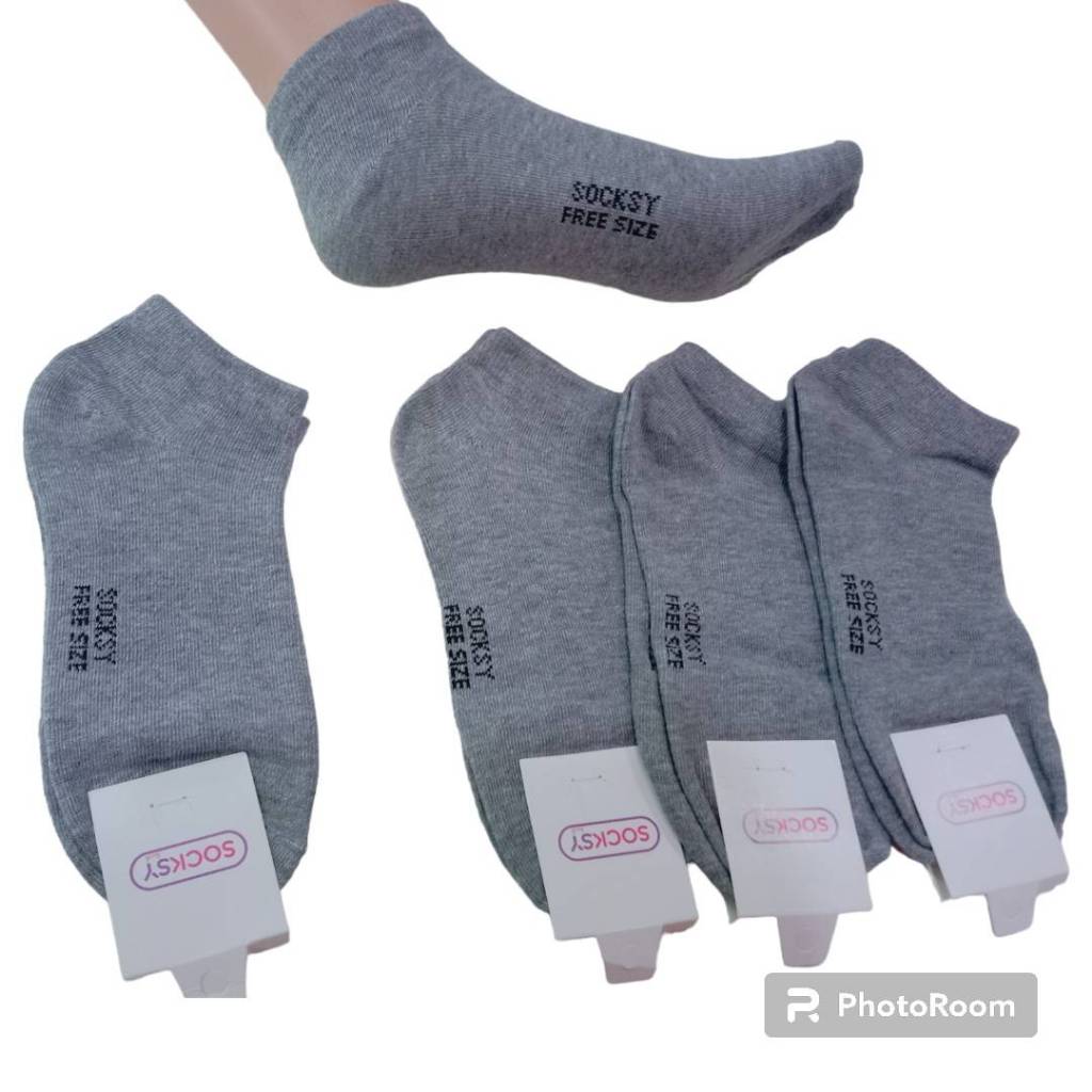 ถุงเท้าข้อสั้นฟรีไซต์ แบรนด์Socksy งานคุณภาพครครึ่งโหล ยกโหล 6คู่12 สีเทาอ่อน คอสั้น( free size )