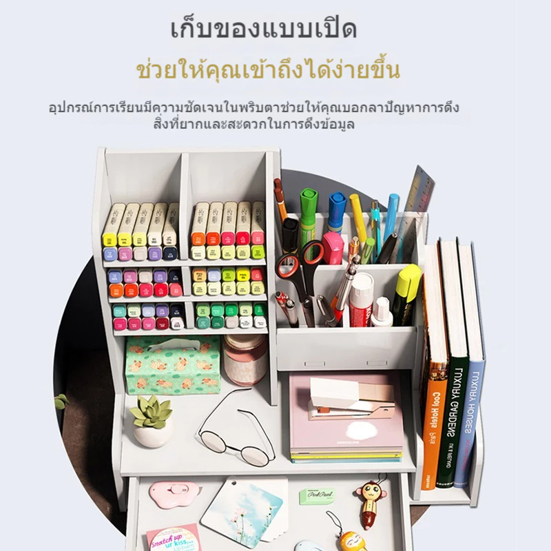 ชั้นใส่ปากกา ชั้นเก็บเครื่องเขียน ชั้นวางหนังสือ กล่องใส่ปากกา อุปกรณ์จัดระเบียบโต๊ะ ตู้เก็บของโต๊ะอ่านหนังสือ thumbnail 6