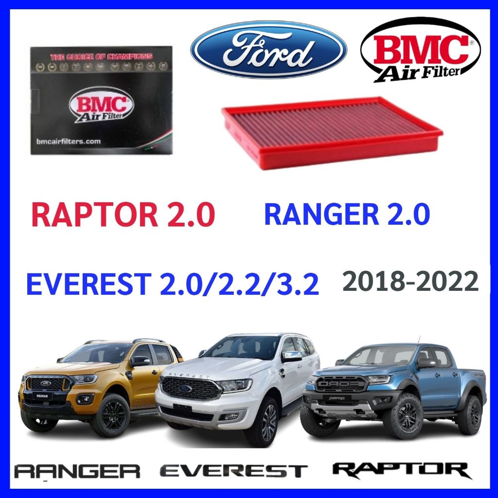 กรองอากาศ BMC Air filter Ford NEW Ranger 2.0  Raptor 2.0  Everest 2.0/2.2/3.2 แบบแผ่น แทนของเดิม Made in Italy แท้ แรนเจ