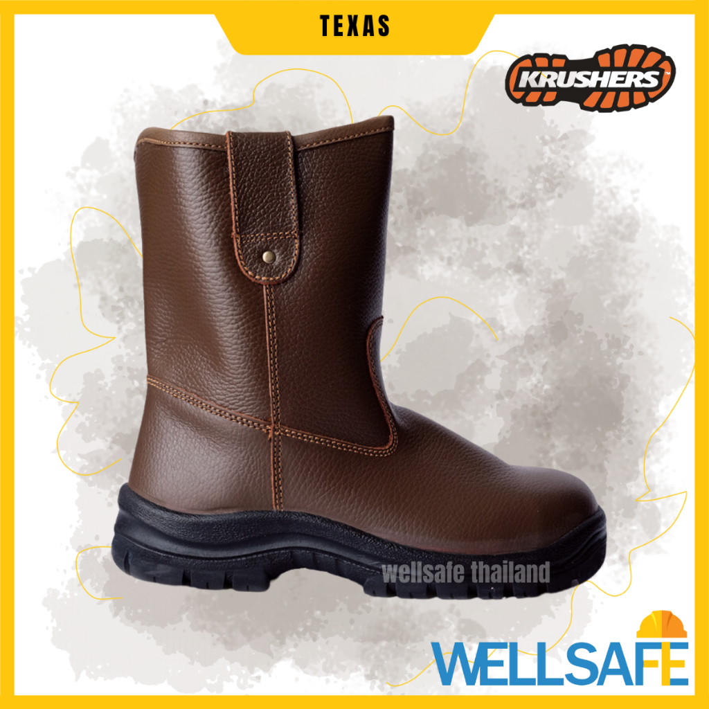 [เก็บโค้ด ลด 30%] KRUSHERS บู๊ทเซฟตี้ #Texas สีน้ำตาล หัวเหล็ก พื้น PU/TPU Safety Boots