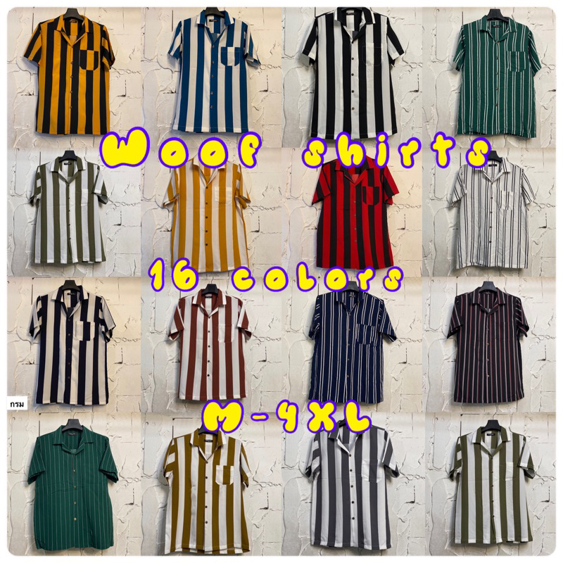 เสื้อเชิ้ตฮาวายลายริ้วใหญ่ 16 สี ลายสุดฮิต ไซส์ M-4Xlใส่สบายไม่ร้อนไม่ยับ ไม่ต้องรีด ใส่ได้ทั้งชายและหญิง