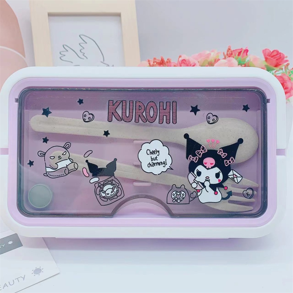 Sanrio การ์ตูนกล่องอาหารกลางวัน Kuromi Hello Kitty Cinnamoroll กล่องข้าว กล่องแก้วถนอมอาหาร(BPA Free) 1000ml