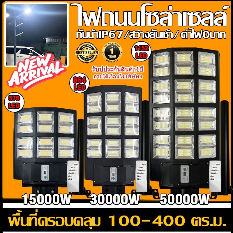 ไฟโซล่าเซลล์ 15000w/30000w/50000w/150000 ไฟถนน Solar LED ไฟโซล่าเซลล์ กันน้ำ IP67 แบตอึด