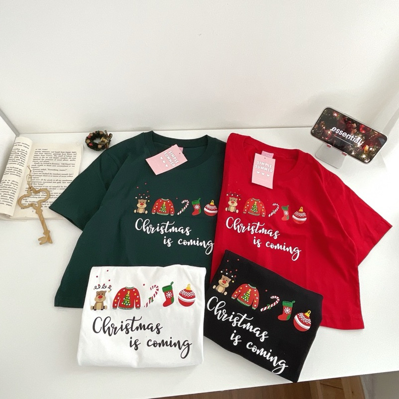(SALE!!!) Sugarbeetshop | S296 CROP Merry chirstmas ตกแต่งคริสมาสต์ เสื้อครอปผ้าคอตตอน