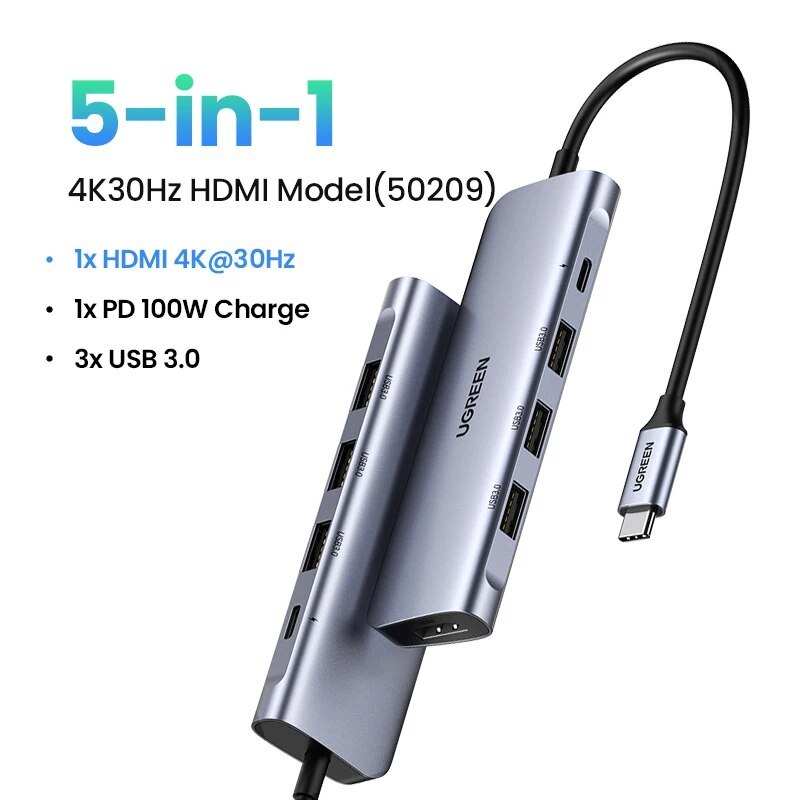 UGREEN 50209 USB C HUB ประเภท C ถึง4K HDMI PD100W USB HUB USB 3.0อะแดปเตอร์ Multifunction Dock