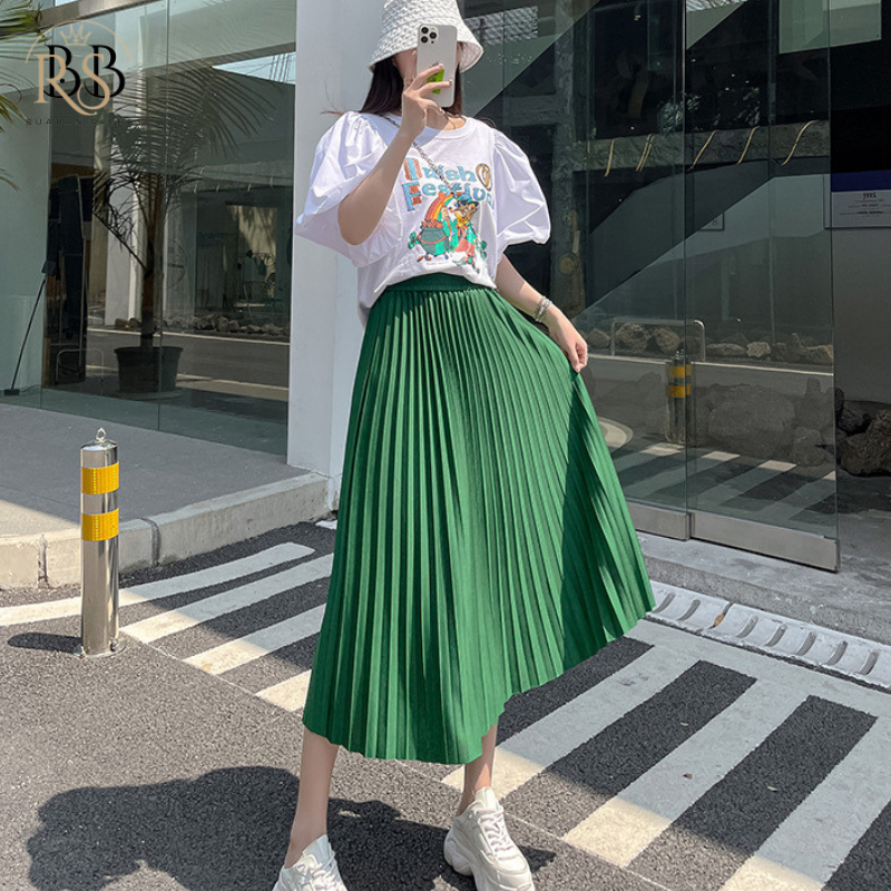 589กระโปรงพลีท เอวสูง กระโปรงอัดพลีทสีพื้น จีบแน่น จีบสวย ไม่ต้องรีดก็เรียบ ผ้าหนาไม่บาง สไตล์เกาหลี สําหรับผู้หญิง