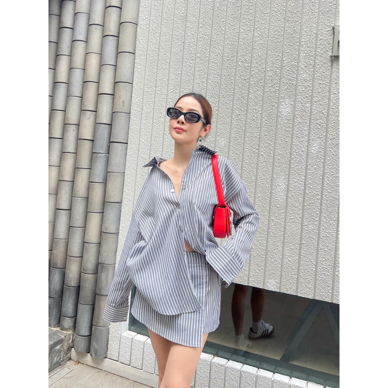 stripe04 เสื้อเชิ้ต oversized กระโปรง