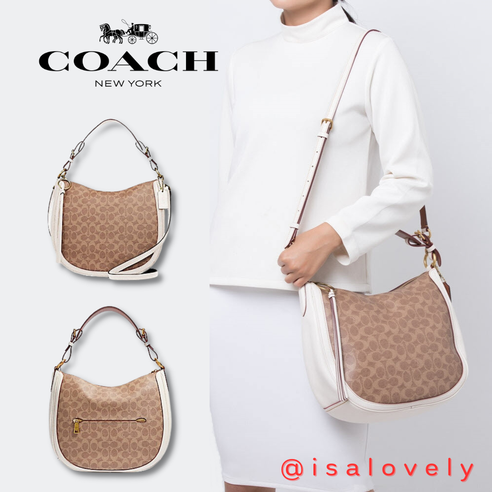 📌Isa Lovely Shop📌 ⚠️มีตำหนิ⚠️  งาน Shop  COACH 38580 SUTTON HOBO IN SIGNATURE CANVAS Color: B4/Tan C