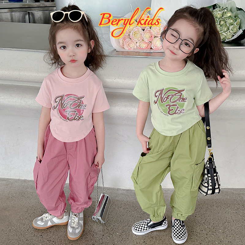 Beryl kids🌸ชุดเด็กผู้หญิง ชุดเซ็ทเด็ก🎀เสื้อยืดแขนสั้นกางเกงขายาว แฟชั่นเด็กสาว ฤดูร้อนรุ่นใหม่ สไตล์เกาหลี อินเทรนด์ 2ชิ