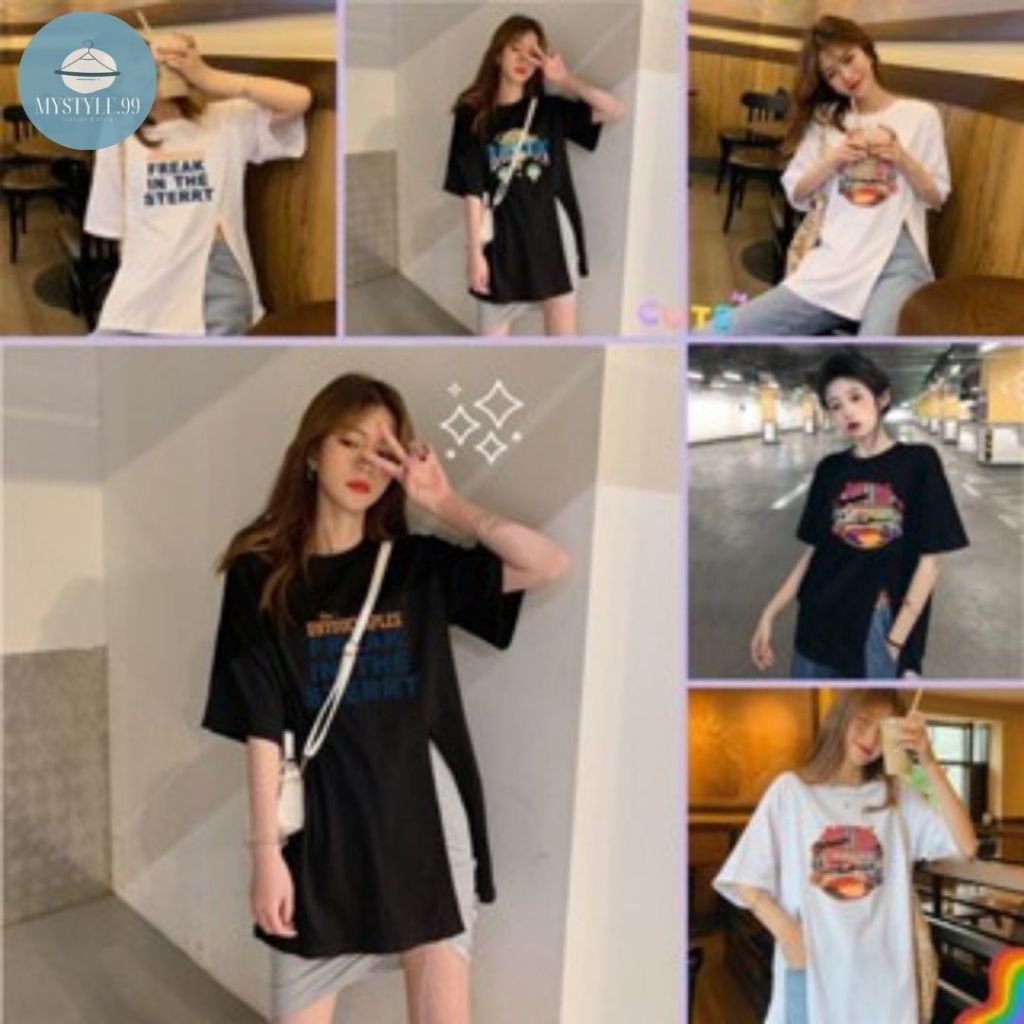 เสื้อสกรีนลาย ทรงoversize ผ่าข้าง สไตล์เกาหลี คอกลมแขนสั้น น่ารัก #C011