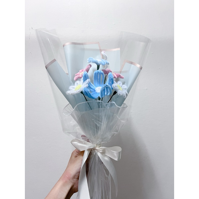 (พร้อมส่ง)ช่อดอกไม้ประดิษฐ์ลวดกำมะหยี่สีพาสเทล