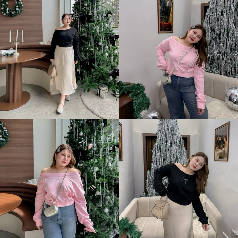 Ribbone' Sweater เสื้อแขนยาวคอกว้าง แอบเปิดไหล่ - merrychubbyhouse