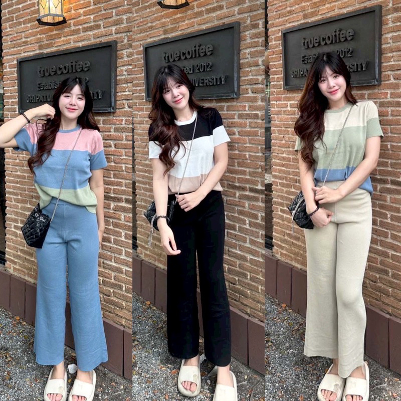 Beiiew ชุดเซ็ตไหมพรมงานผ้าสีพื้นเรียบทอลายตัดสี เป็นงานผ้าสีพาสเทล เนื้อผ้านุ่ม ไม่หนา งานเอาใจสาวพลัสไซร้เลยจัางานนี้ เ