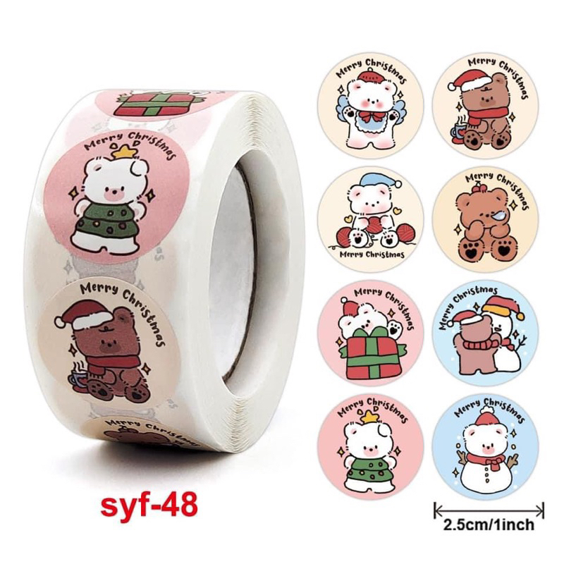 สติ๊กเกอร์ม้วน X' Mas + Happy New Year วงกลม 2.5 เซน