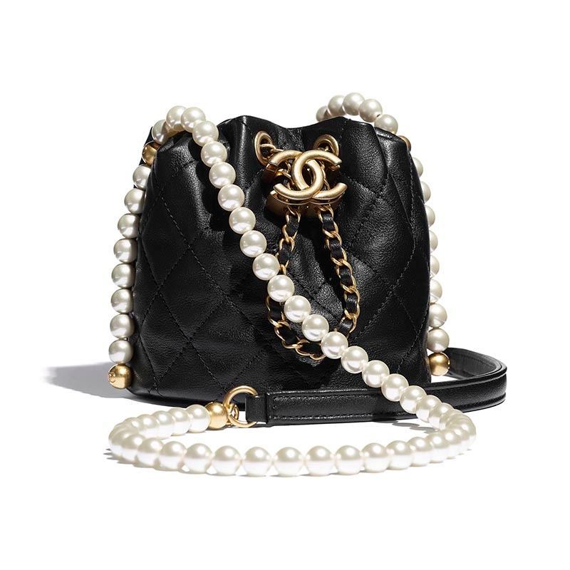 CHANEL Chanel กระเป๋าผู้หญิง กระเป๋าสะพายข้าง mini pearl กระเป๋าสะพายข้างมีหูรูด ของแท้ 100%