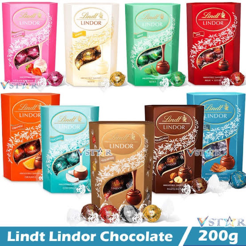 jlกล่องใหญ่ 20กรัม(16ชิ้น) Lindt lindor chocolate milk/ assorted / dark60% /new assortment/salt caramelขนม ของฝาก ลินด์