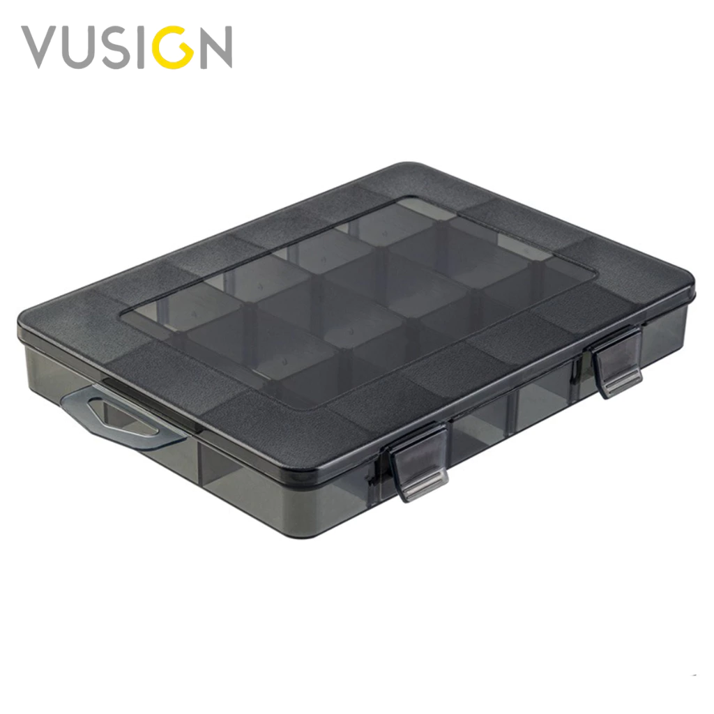 Vusign กล่องพลาสติกใสแบ่งช่อง กล่องใส่ของแบ่งช่อง แผ่นกั้นช่องถอดได้ มีตะขอสำหรับแขวน อุปกรณ์จัดเก็บ Tool Box