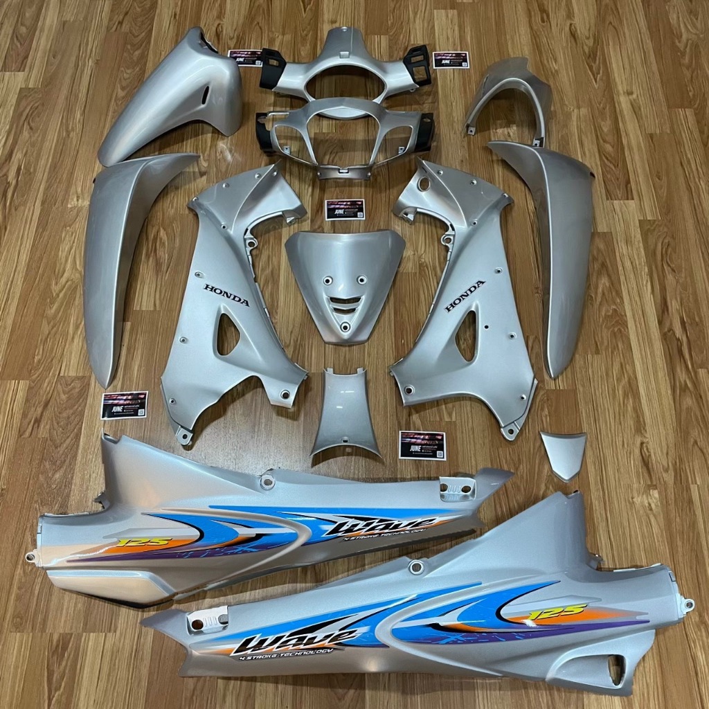 ชุดสี wave125 S หัวเถิก รูกลม 13 ชิ้น สีเทาล้วน ติดลายRปี2003เทา