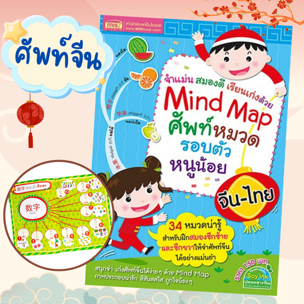 Mind Map ศัพท์หมวด รอบตัวหนูน้อย จีน-ไทย misbook เป็ดน้อยหมวกแดง