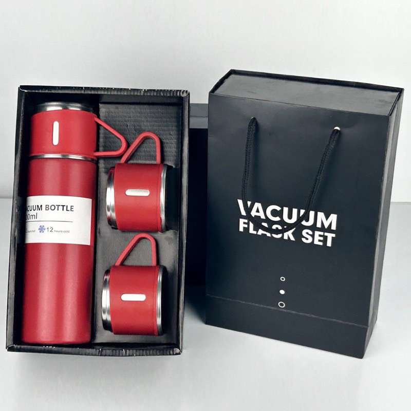 ใหม่ พร้อมส่งในไทยกระบอกน้ำเก็บความร้อนและเย็นขนาด500mlแบบเซ็ทพร้อมแก้วสแตนเลส3ใบเป็นของขวัญของฝากได้