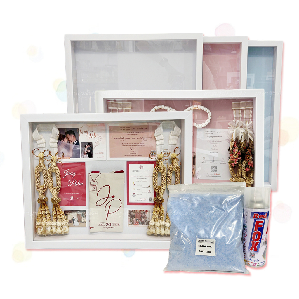 กรอบรูปพวงมาลัย พร้อมทรายอบ 1 kg และแล็คเกอร์ กรอบทรงลึก กรอบใส่ของสะสม กรอบใส่เสื้อ ขนาด 16x20 นิ้ว ลึก 3 CM