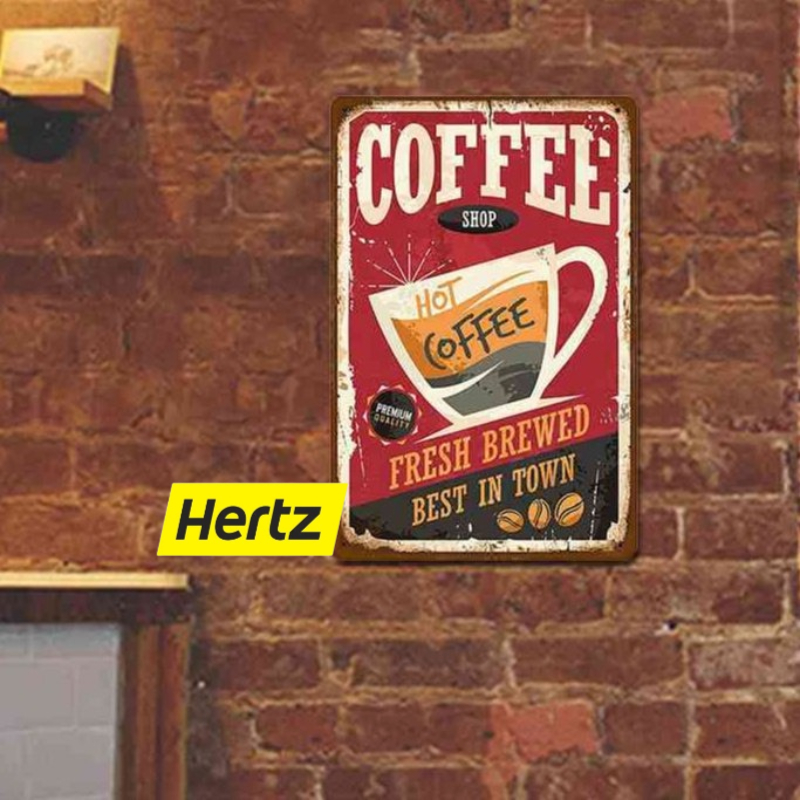 Hertz Cafe แผ่นป้ายโลหะดีบุก ลายกาแฟ  20x30 ซม สไตล์เรโทร สําหรับตกแต่งผนังผับ บาร์ คาเฟ่