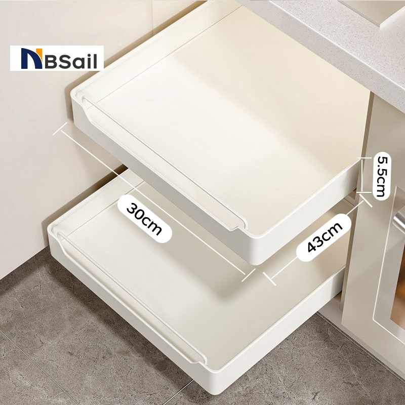 NBSail🔥INS สีครีม สียอดนิยม ดึงชั้นวางจานชามออก ชั้นวางจานสแตนเลส ดึงตะกร้าอเนกประสงค์