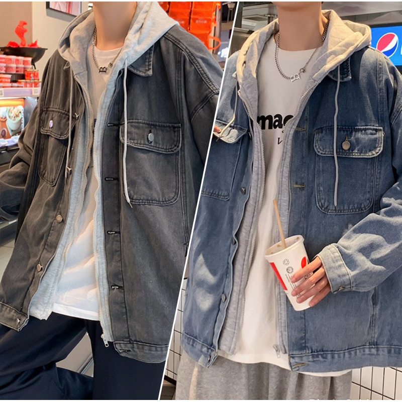 Inyourstyles.brand Denim Jacket with Hoodie เสื้อแจ็กเก็ตยีนส์ทรงโอเวอร์ไซส์แบบมีฮู้ด