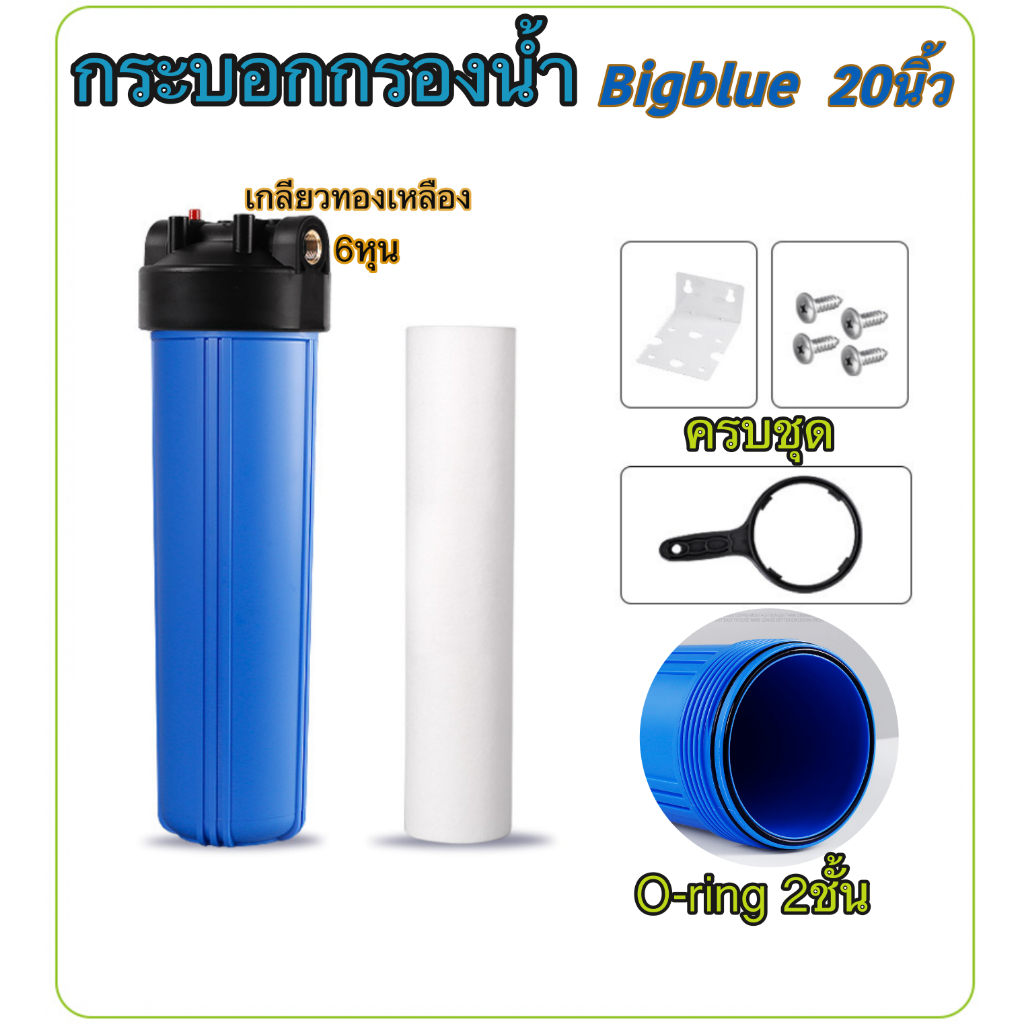 กระบอกกรองน้ำ Housing Big Blue ขนาด 20 นิ้ว คุณภาพสูง O-ring 2ชั้น เกลียวทองเหลือง