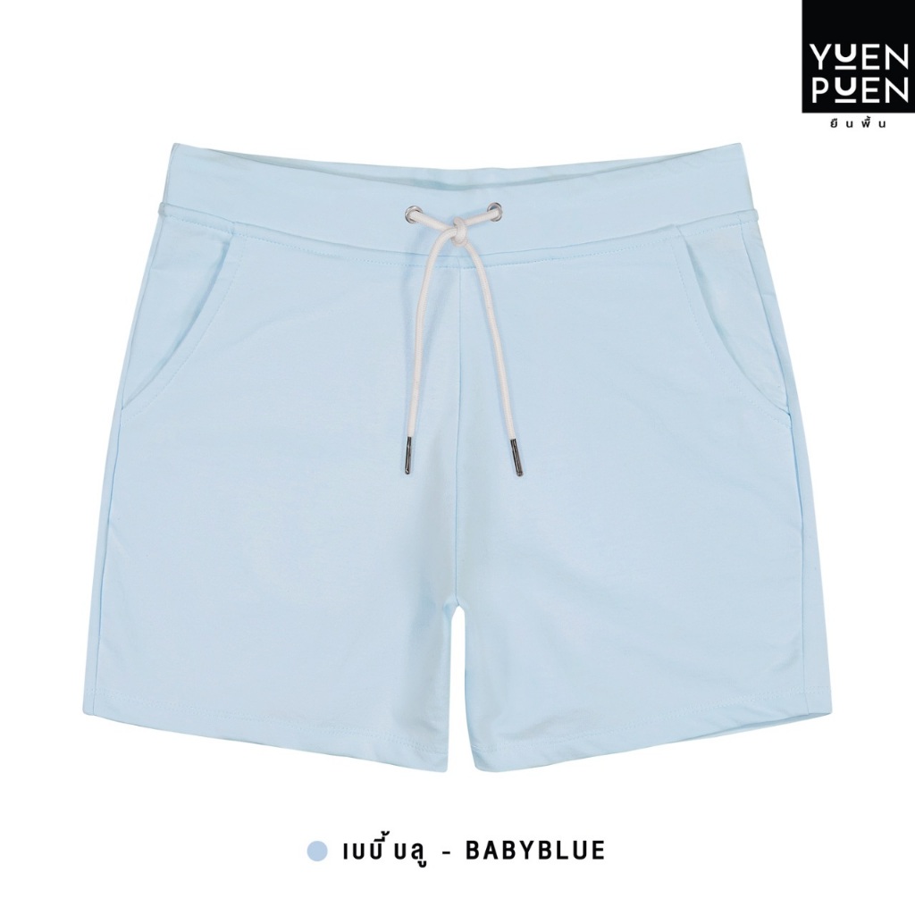 YuenPuen ยืนพื้น กางเกงขาสั้น สีเบบี้บลู รุ่น French Terry เนื้อผ้าเกล็ดปลา ยืดหยุ่น นุ่มอยู่ทรง