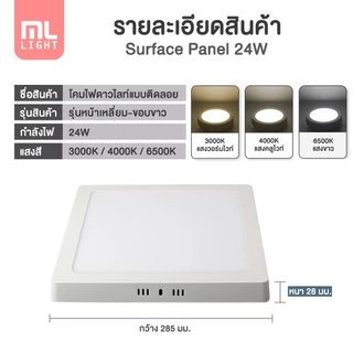 โคมไฟ ดาวน์ไลท์ 6W 12W 18W 24W ดาวไลท์ ติดลอย Downlight หน้ากลม / หน้าเหลี่ยม Panel LED แสงขาว / คลูไวท์ / วอร์มไวท์