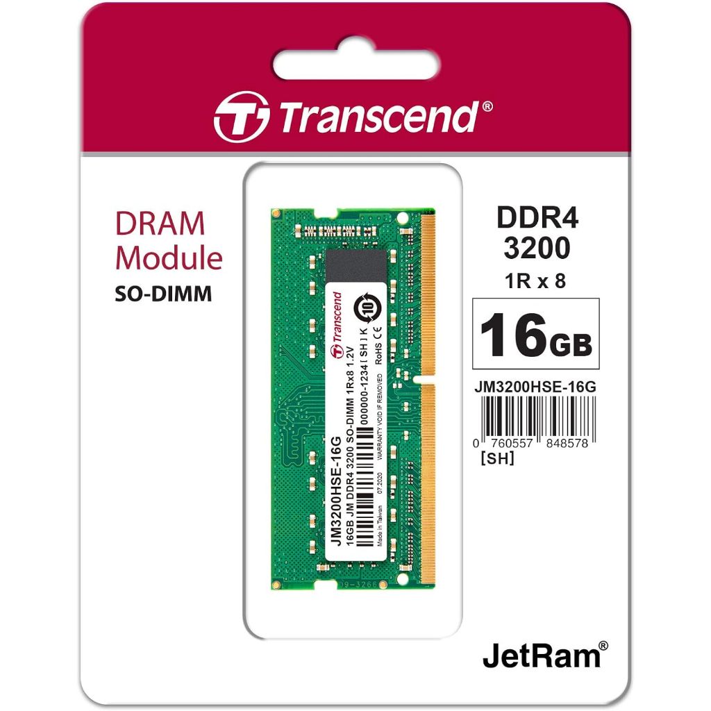 16GB (16GBx1) DDR4/3200 SO-DIMM RAM NOTEBOOK (แรมโน้ตบุ๊ค)(หน่วยความจำ) TRANSCEND JM3200HSE-16G -Lif