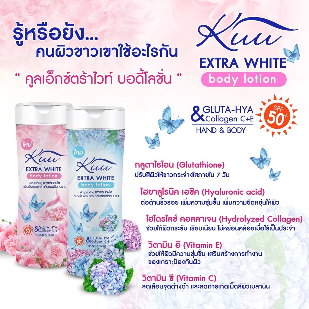 คูล โลชั่นน้ำหอม เอ็กซ์ตร้าไวท์ บอดี้โลชั่น ผสมกูลตาไธโอน SPF50 ขนาด 500 มล.