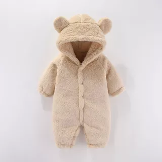 Babyonline(Y421)2F1-2G1 (ส่งด่วน1วัน)ชุดบอดี้สูทขายาวมีหมวกสำหรับเด็กแรกเกิดลายหมีขนสัตว์ อบอุ่น นิ่ม