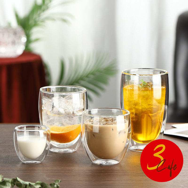 3cafe แก้วสองชั้น ขนาด 250-450 ml สวยงาม ทนทาน กันความร้อน ใส่น้ำร้อนเย็นได้