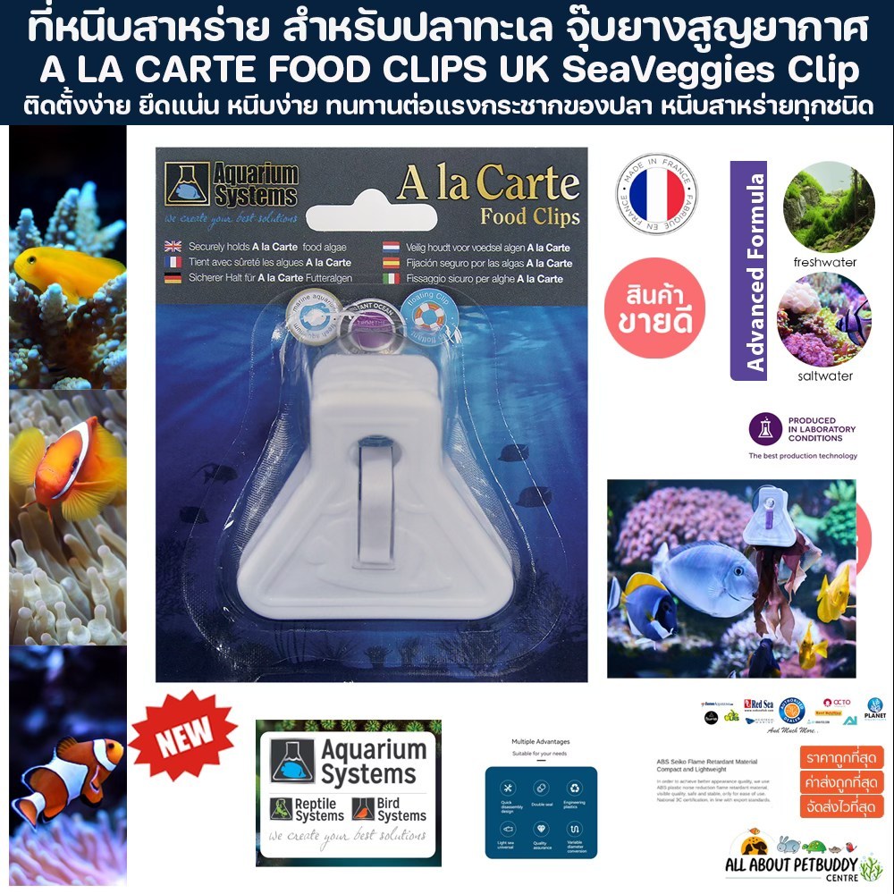 A LA CARTE FOOD CLIPS UK SeaVeggies Clip ที่หนีบสาหร่าย สำหรับปลาทะเล จุ๊บยางสูญยากาศ ยึดแน่น ทนทานต่อแรงกระชากของปลา