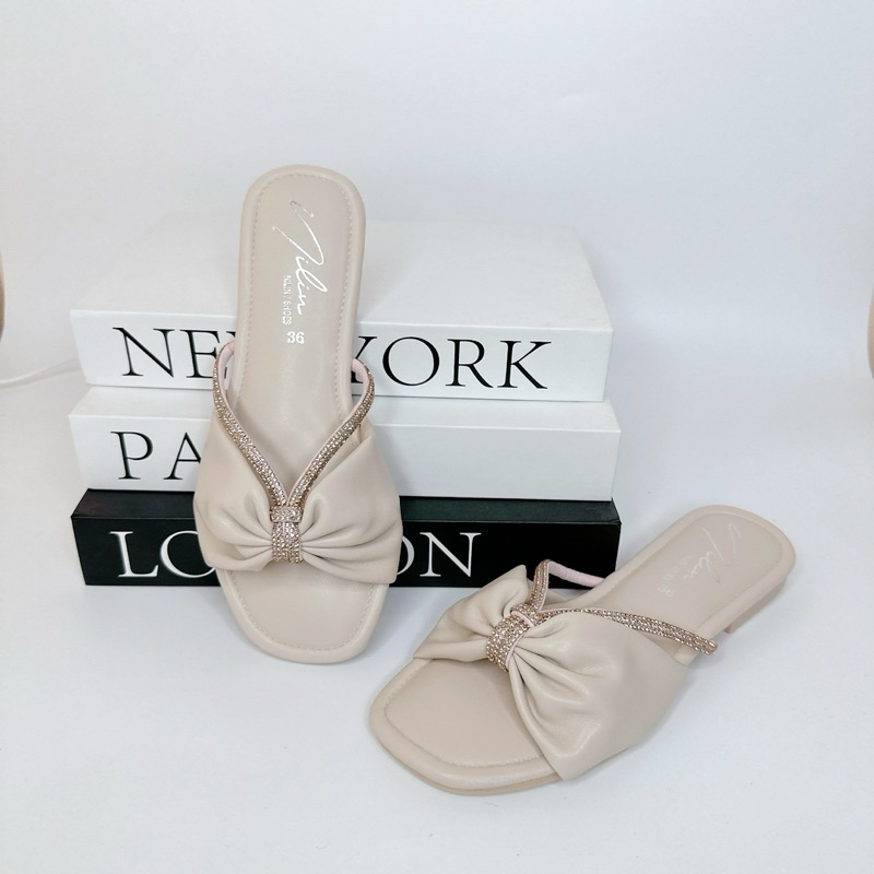 Nilin NU-1161 รองเท้าแฟชั่นพื้นเรียบหน้าโบว์