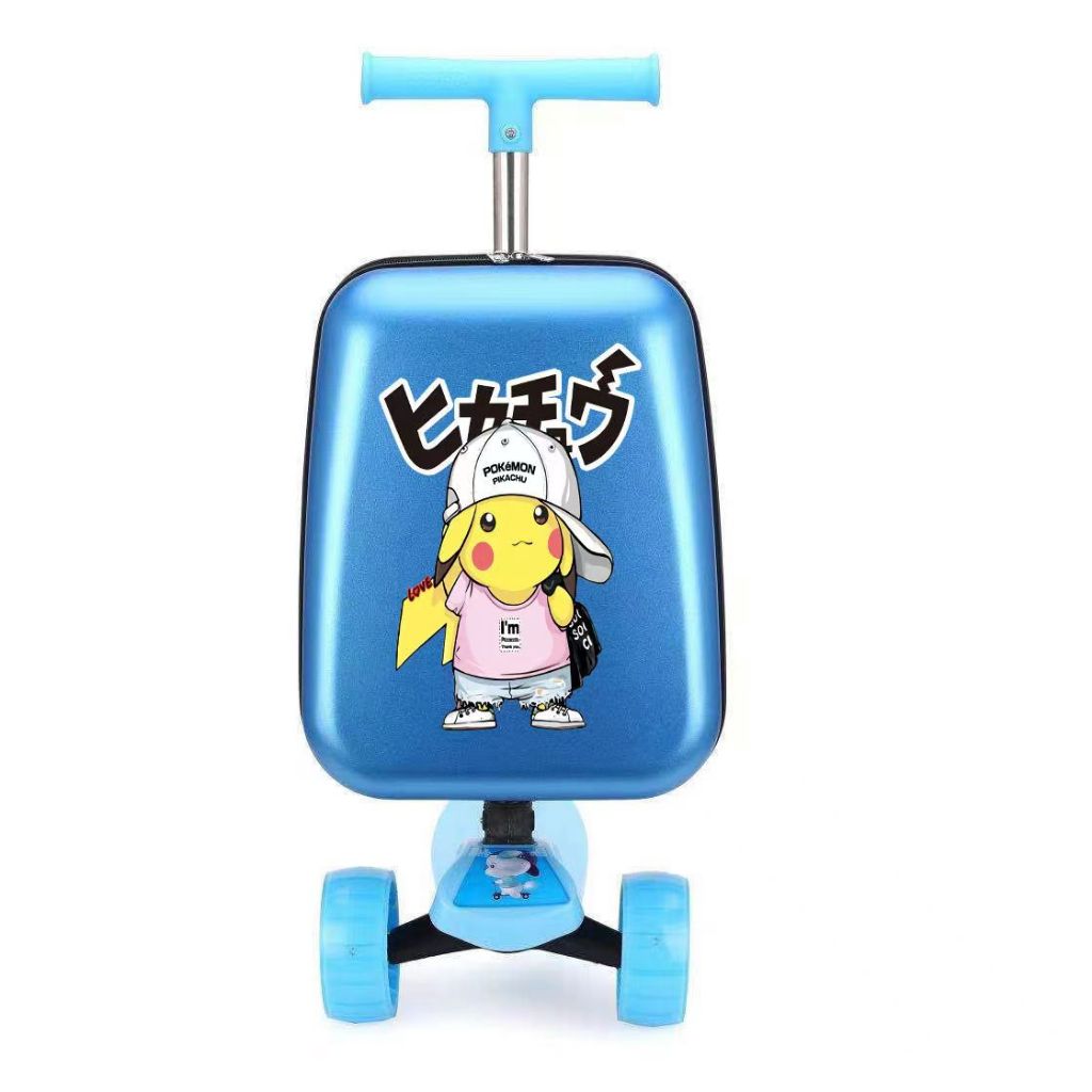 Cute Cartoon kids scooter suitcase on wheels Lazy trolley bag children carry on cabin travel rolling luggage Skateboard