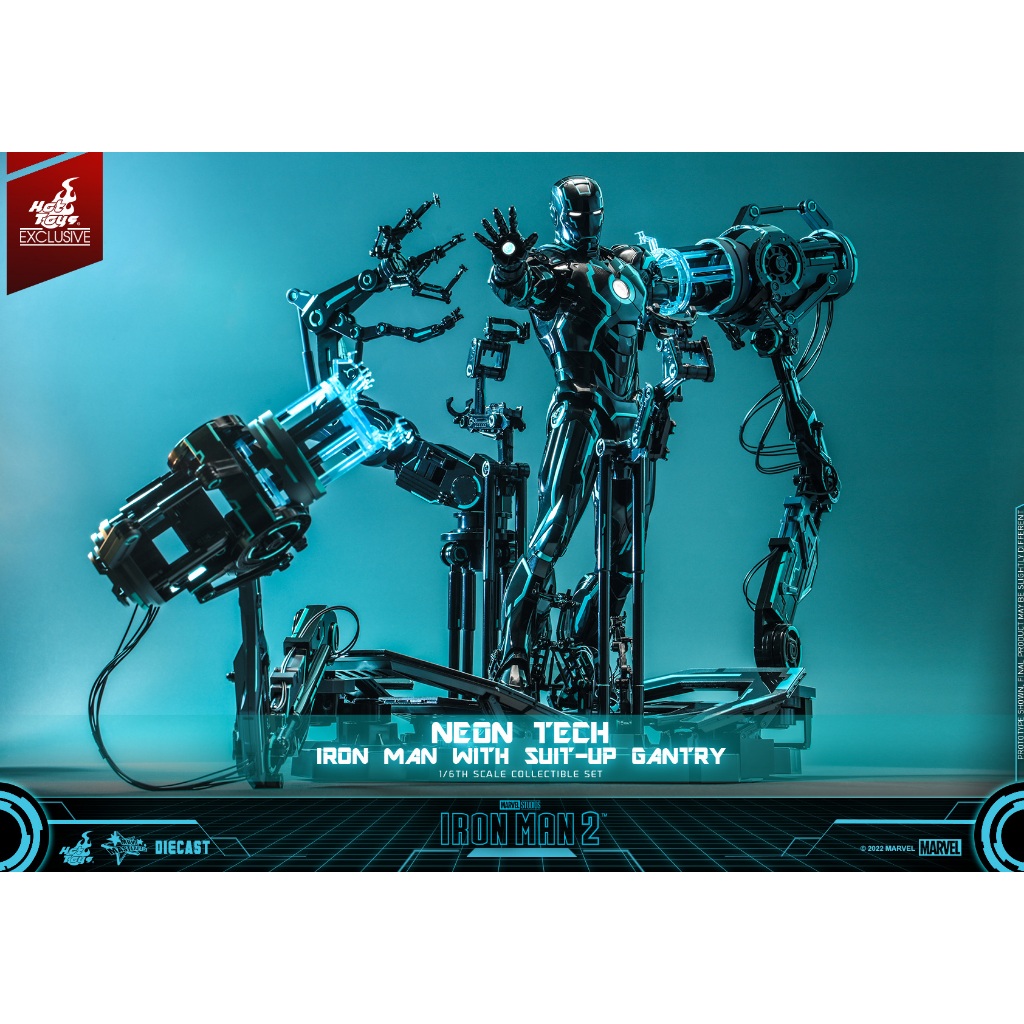 ของสะสม ฟิกเกอร์สเกล1:6 Hot Toys – MMS672D50 – Iron Man 2 – Neon Tech Iron Man with Suit – Up Gantry