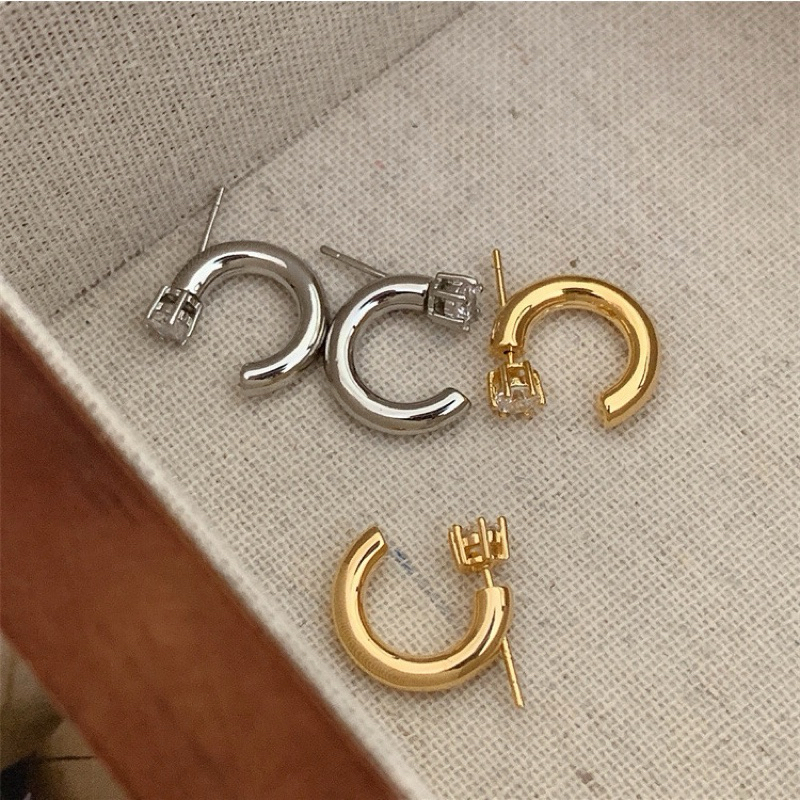 🧤 Gem stud semi hoop (ก้านเงินS925)