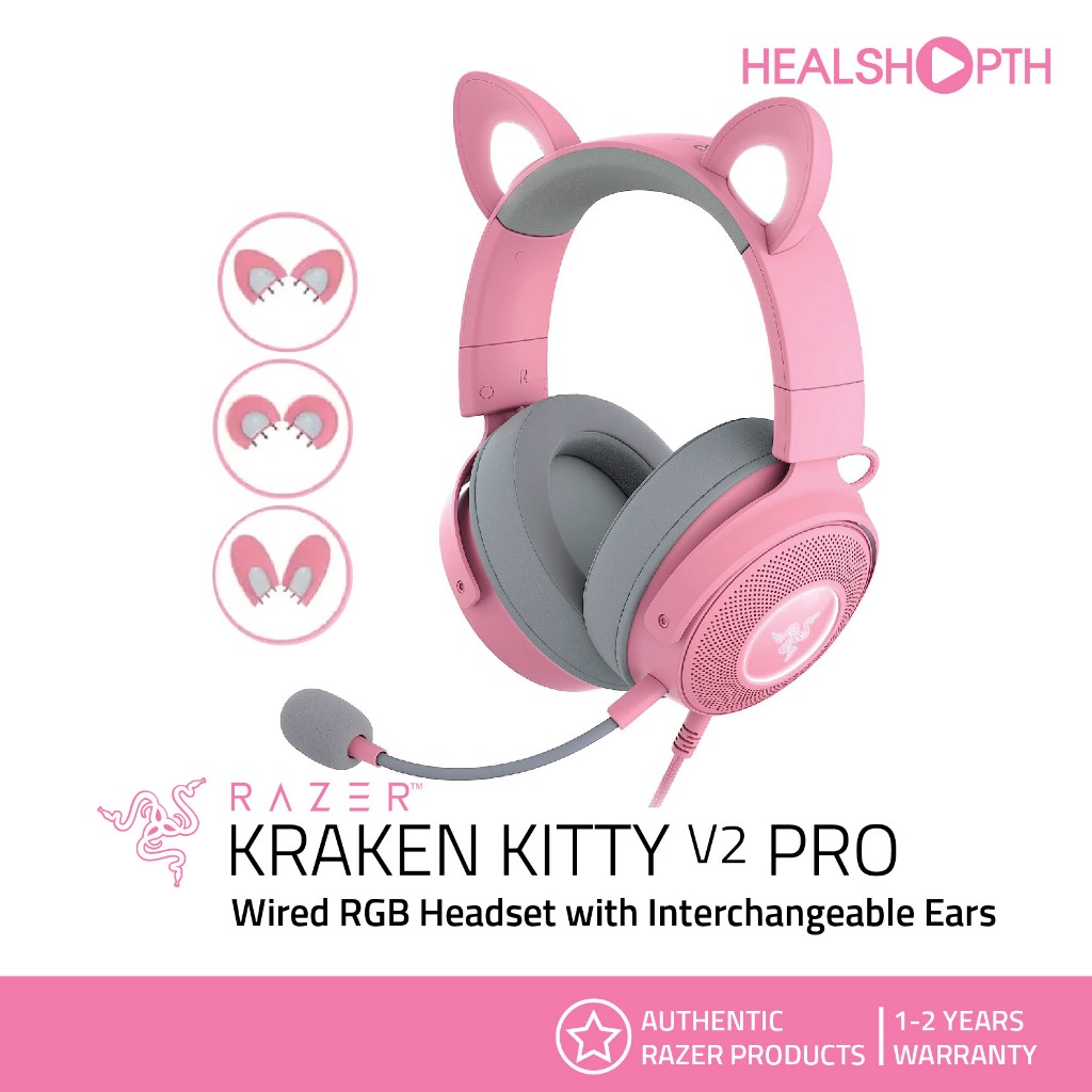 หูฟัง Razer Kraken Kitty V2 Pro Quartz Wired RGB Headset with Interchangeable Ears ประกันต่างประเทศ