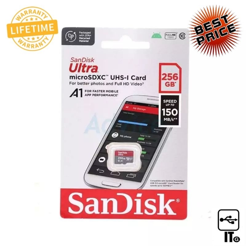 256GB Micro SD Card SANDISK Ultra SDSQUAC-256G-GN6MN (150MB/s,) เมมโมรี่การ์ด ประกัน LT.