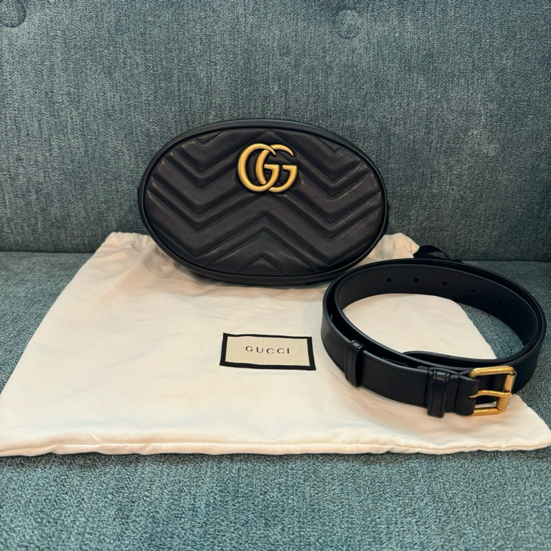 GUCCI GG Marmont belt bag 85 ขนาด 9“ แท้💯 มือสอง สภาพสวย (มีตำหนิด้านในเลอะลิป)