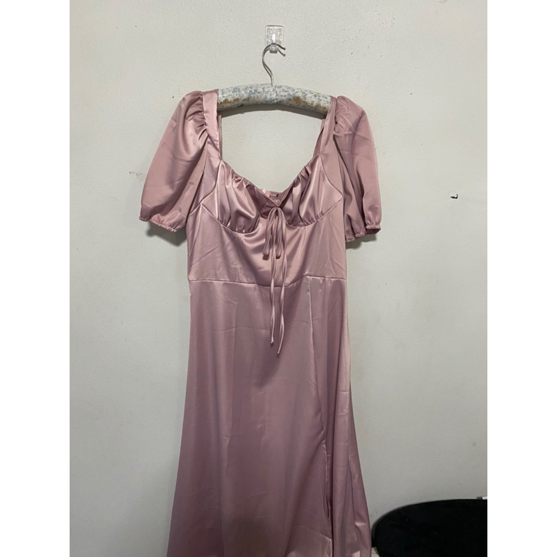 ส่งฟรี เดรสยาว สีชมพู แบรนด์ Lovito ไซส์ XL สาวอวบ เพื่อนเจ้าสาว งานแต่ง