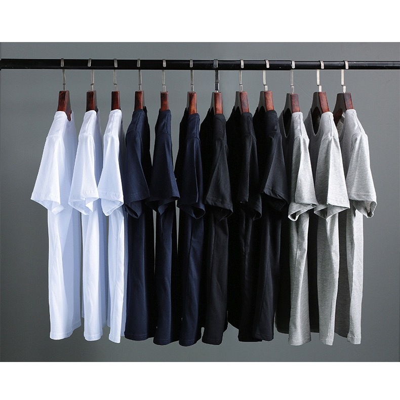 Se7en shop เสื้อยืดคอกลมแขนสั้น ผู้ชาย สีล้วน Men's Short Sleeve T-Shirt （สีดำ สีขาว สีเทา）